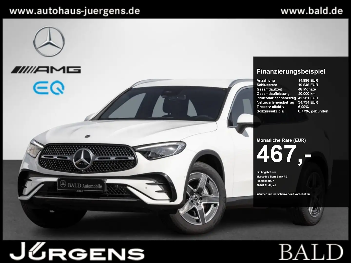 Mercedes-Benz GLC 200 4M AMG/Wide/LED/Totw/Memo/Cam/Easy-P/19" Weiß - 1