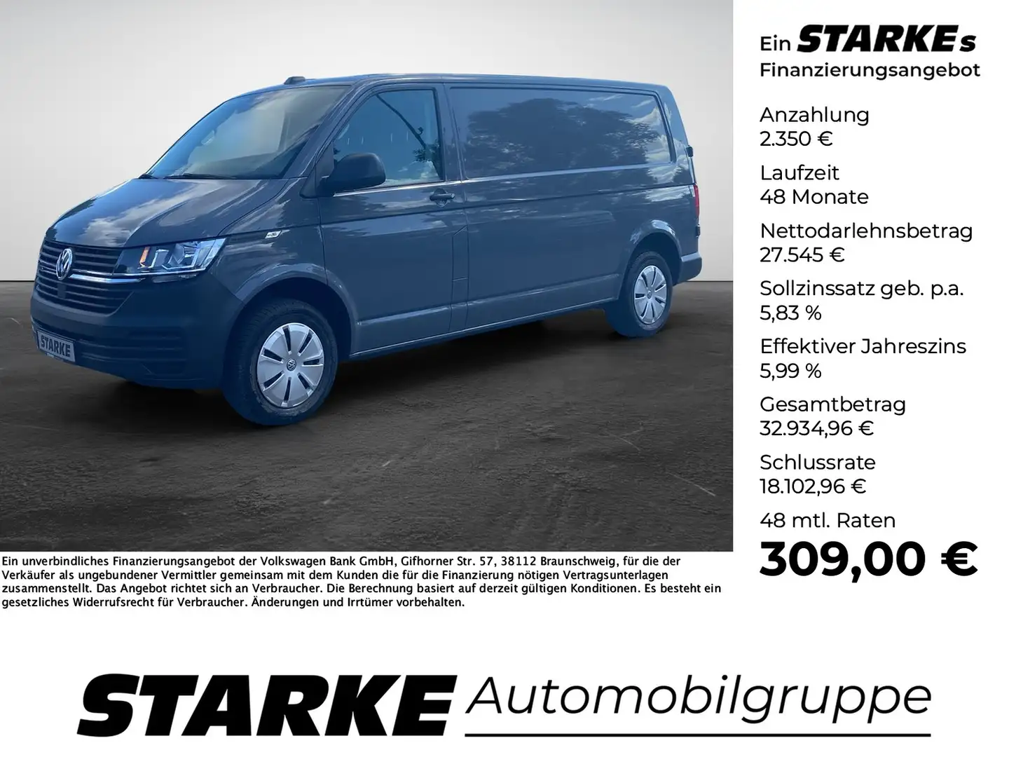 Volkswagen T6 Transporter T6.1 2.0 TDI Kasten LR Grijs - 1