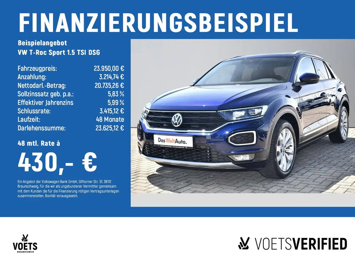 Volkswagen T-Roc Sport 1.5 TSI DSG LED+NAVI+PANO Blau - 2