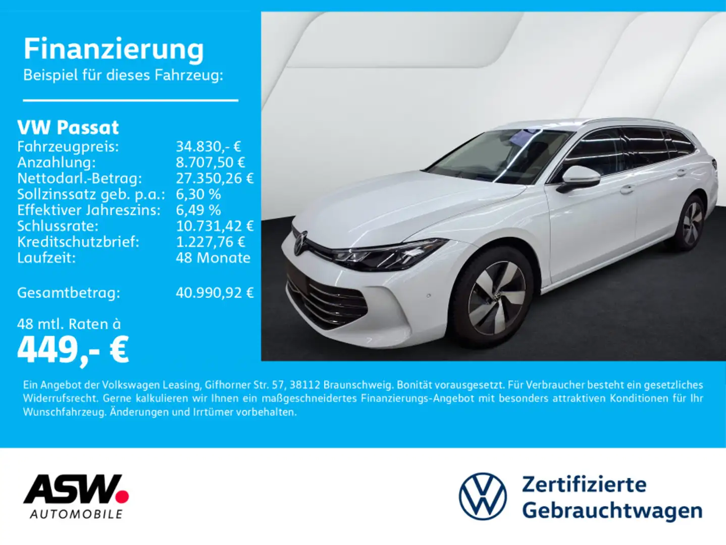 Volkswagen Passat Business 2.0 TDI DSG LED Navi RFK ACC AHK Weiß - 1