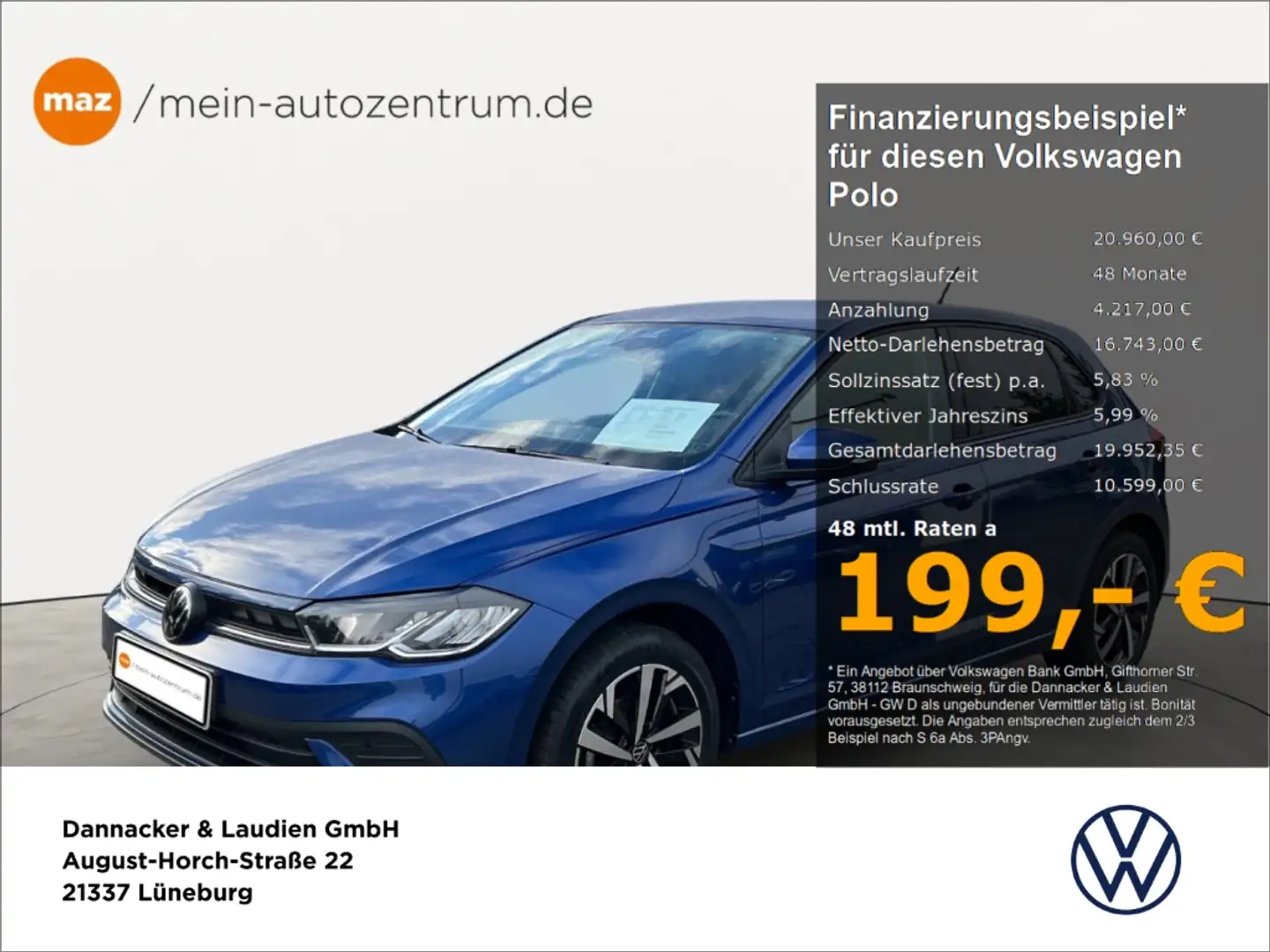 Volkswagen Polo 1.0 TSI Active Alu LED Navi Sitzheizung PDC App-Co Blau - 1