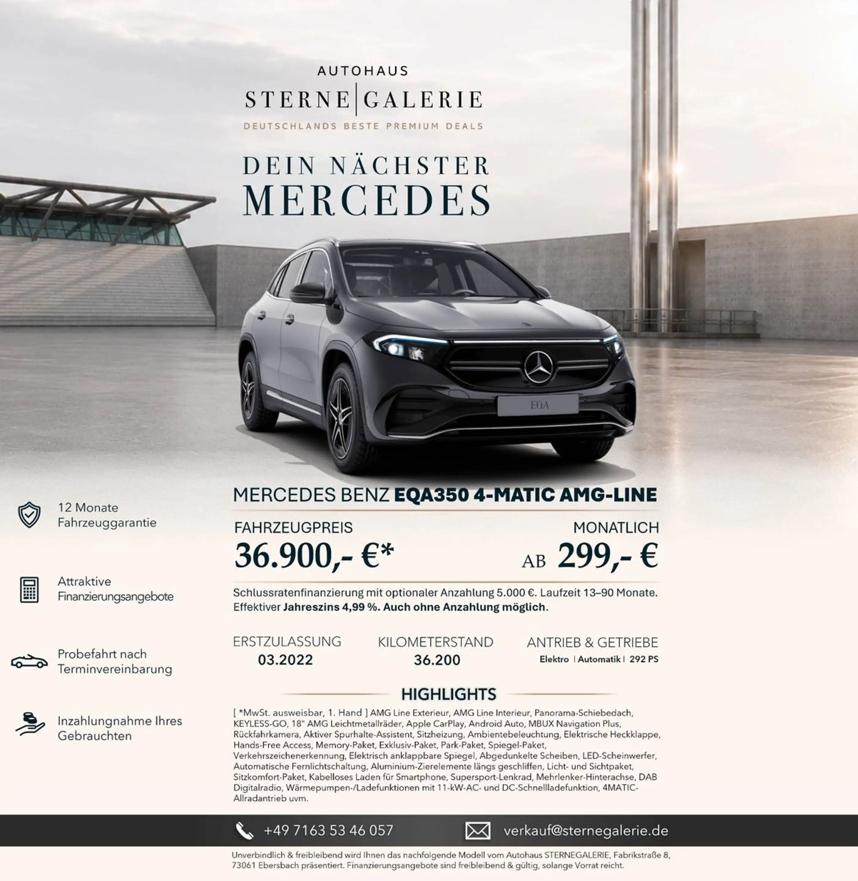 Mercedes-Benz EQA 350/PANO/RÜCKFAHRK/MEMORY/HANDSFRE