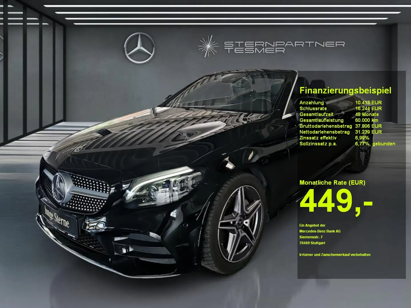 Mercedes-Benz C 200 Cabrio AMG+DIGITAL+AIRSCARF+DIST+TOTW+BEAM Noir - 1