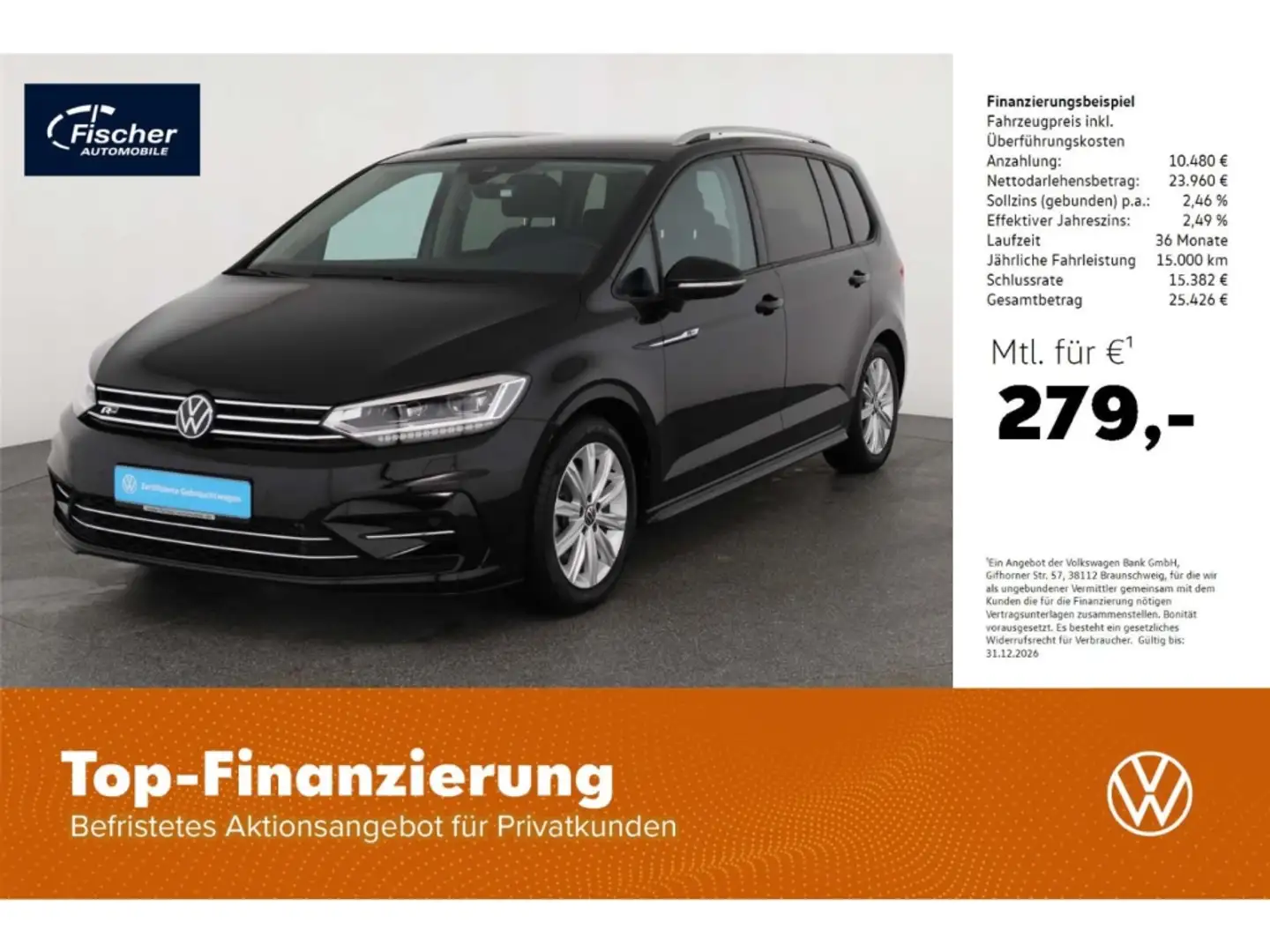 Volkswagen Touran 1.5 TSI R-Line DSG LED/NAV/RFK/ACC/PDC/SH Schwarz - 1