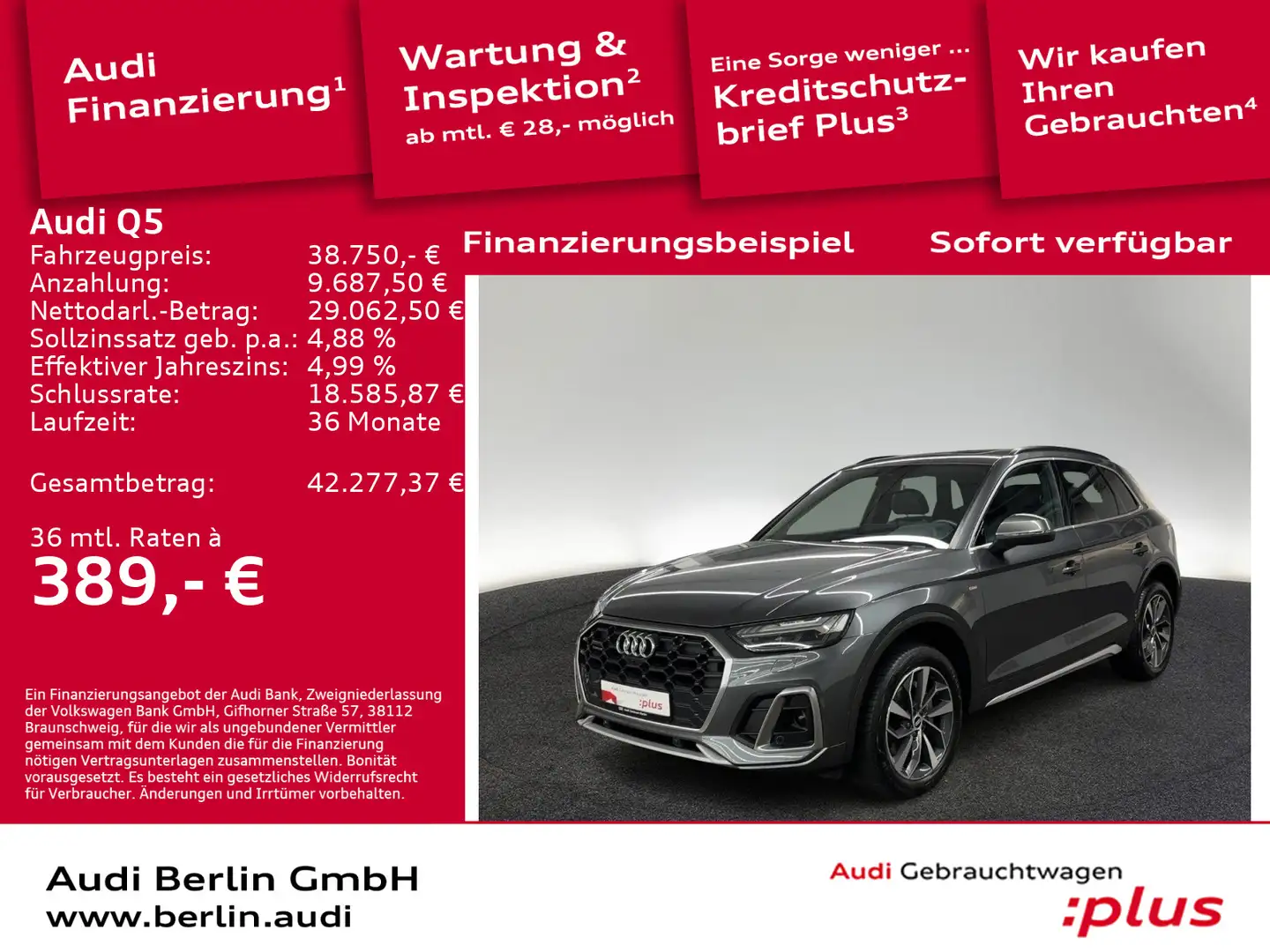 Audi Q5 S line 40 TDI qu.S tr. LEDER MATRIX PANO ACC Grau - 1