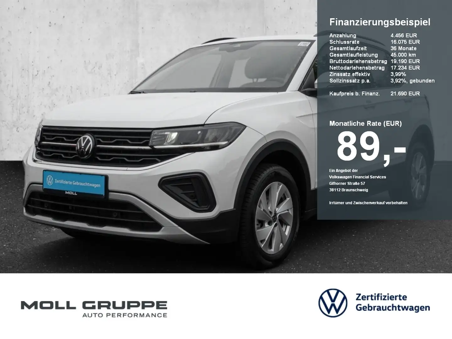 Volkswagen T-Cross 1.0 TSI Life 2xKLIMA ACC KLIMAA. LED LM Weiß - 1