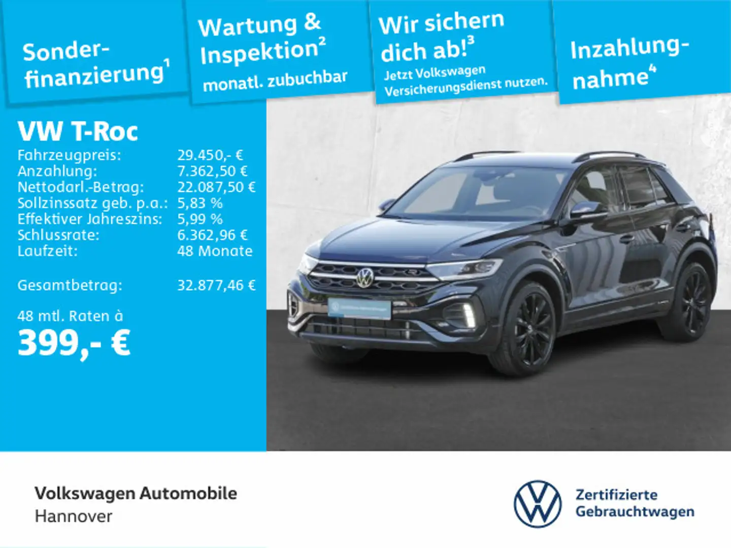 Volkswagen T-Roc 1.5 TSI DSG R-Line Black Style Navi LED Di Schwarz - 1