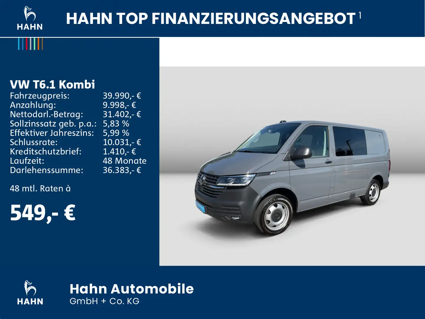 Volkswagen T6.1 Kombi KR 2,0TDI150kWDSG 4-SITZER NAVI KLIMA Grau - 2