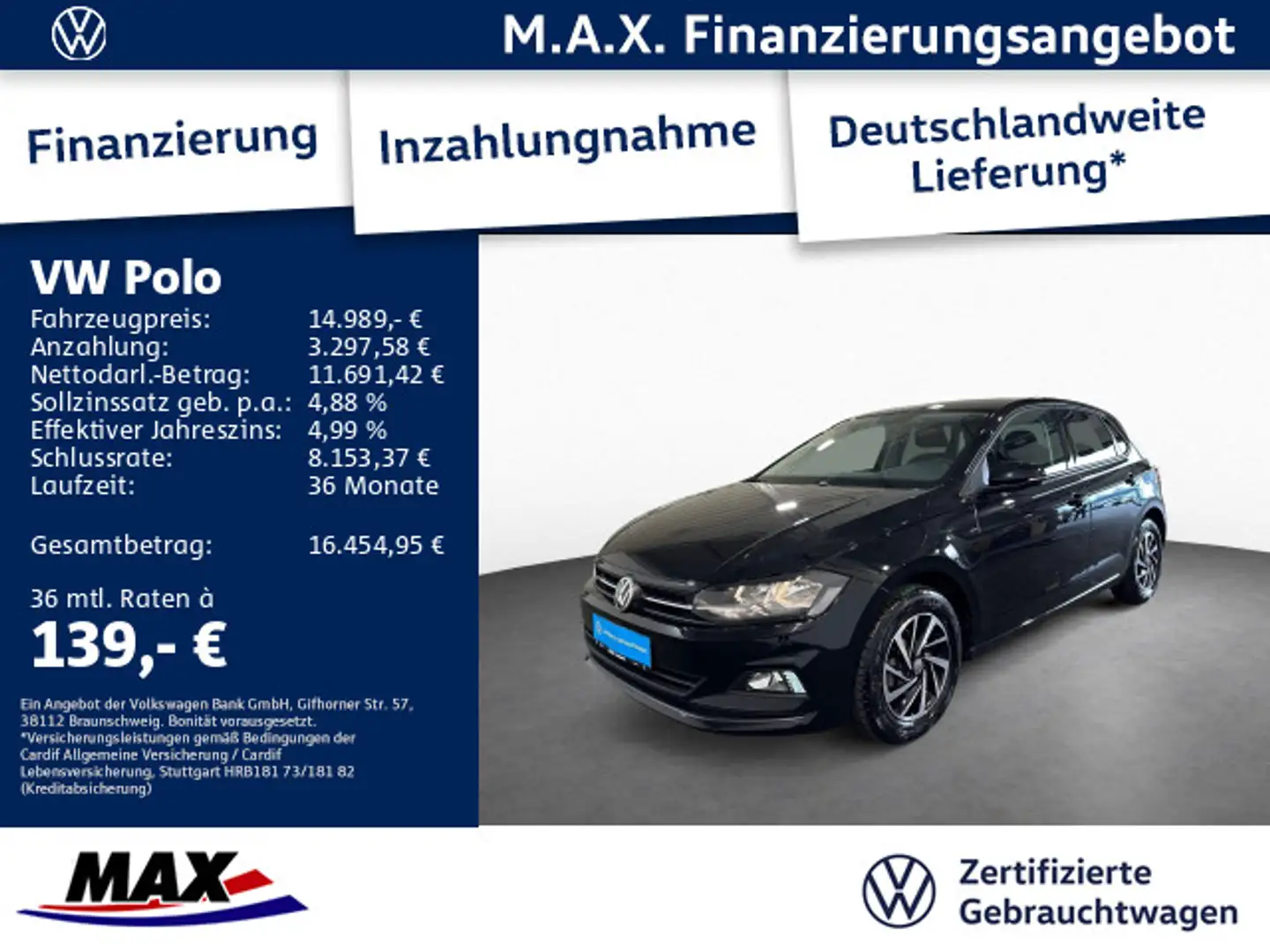 Volkswagen Polo 1.0 TSI JOIN KLIMA+ALU 15"+PDC+SITZHEIZUNG+ Schwarz - 1