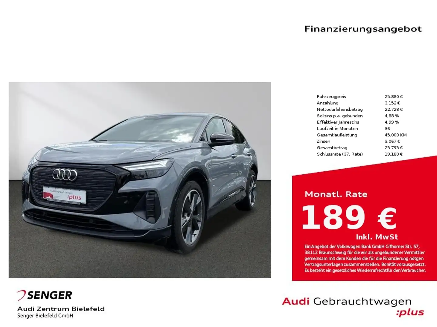 Audi Q4 e-tron Sportback 35 MMI LED B&O Komfort-Paket Grau - 1
