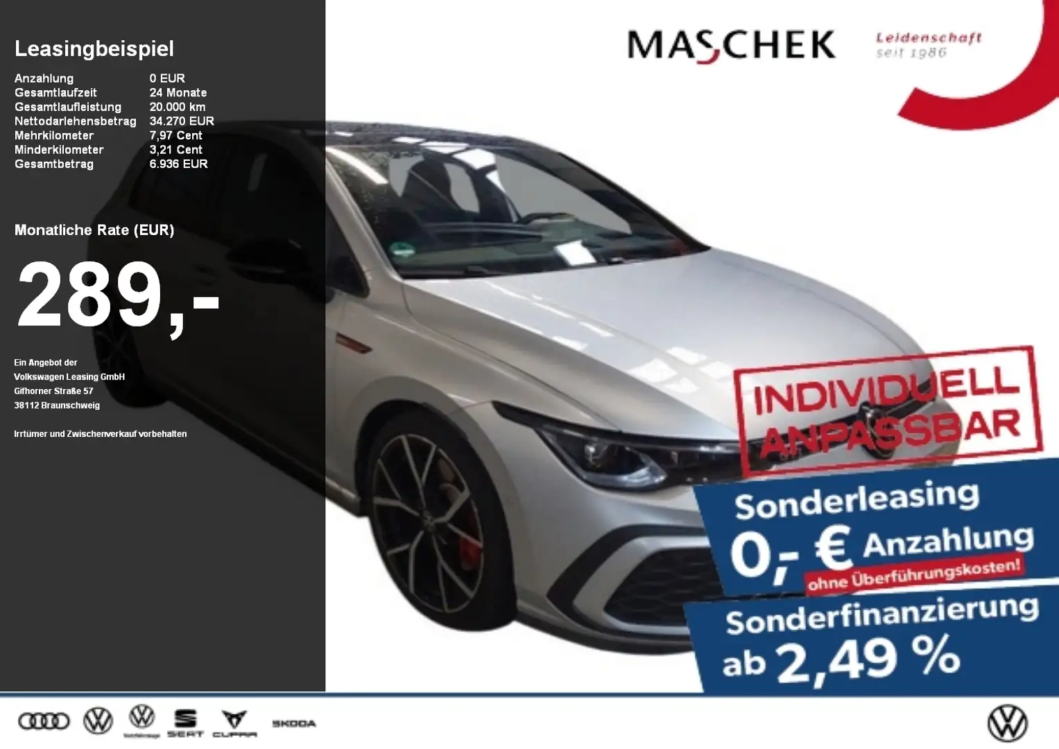 Volkswagen Golf GTI 2.0 TSI Sonderleasing Pano Standh Matrix Estoril Silber - 1