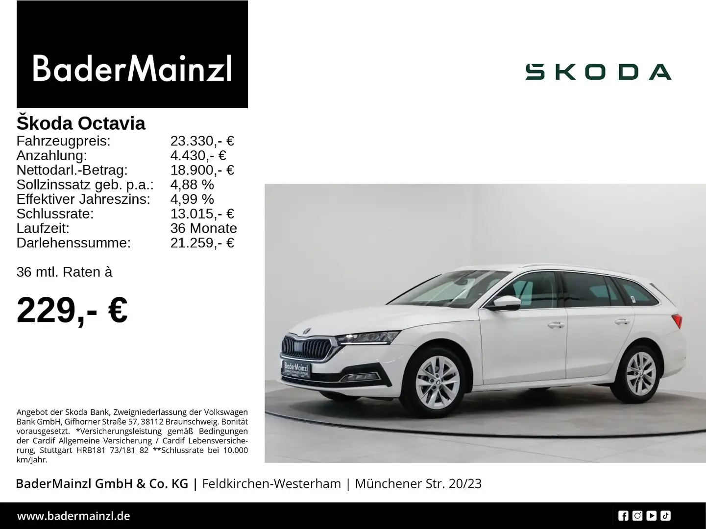 Skoda Octavia Combi 2.0 TDI Style AHK Navi HUD ACC SHZ Weiß - 1
