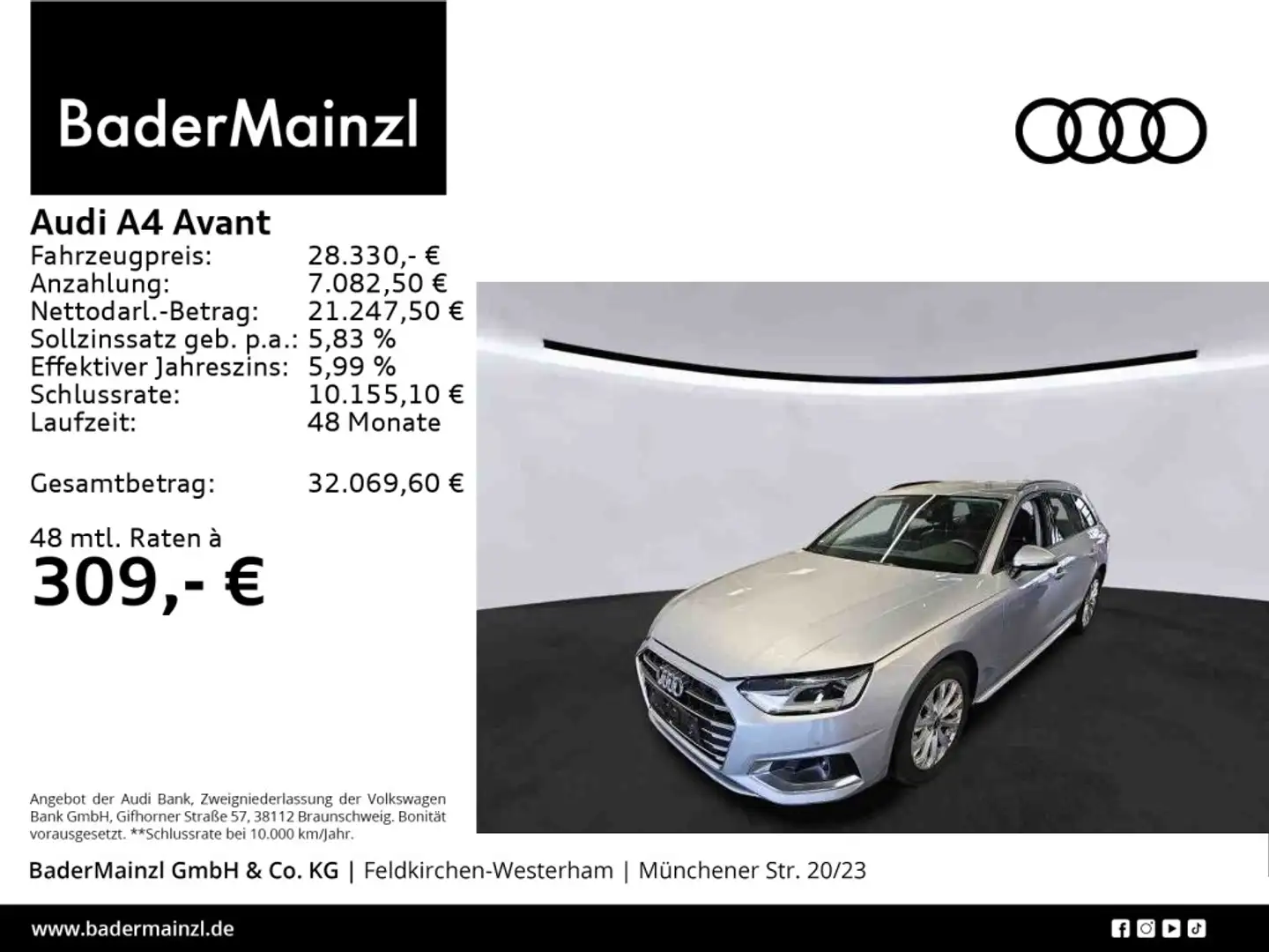 Audi A4 35 TDI S tronic Virtual Leder Kam. ACC Silber - 1