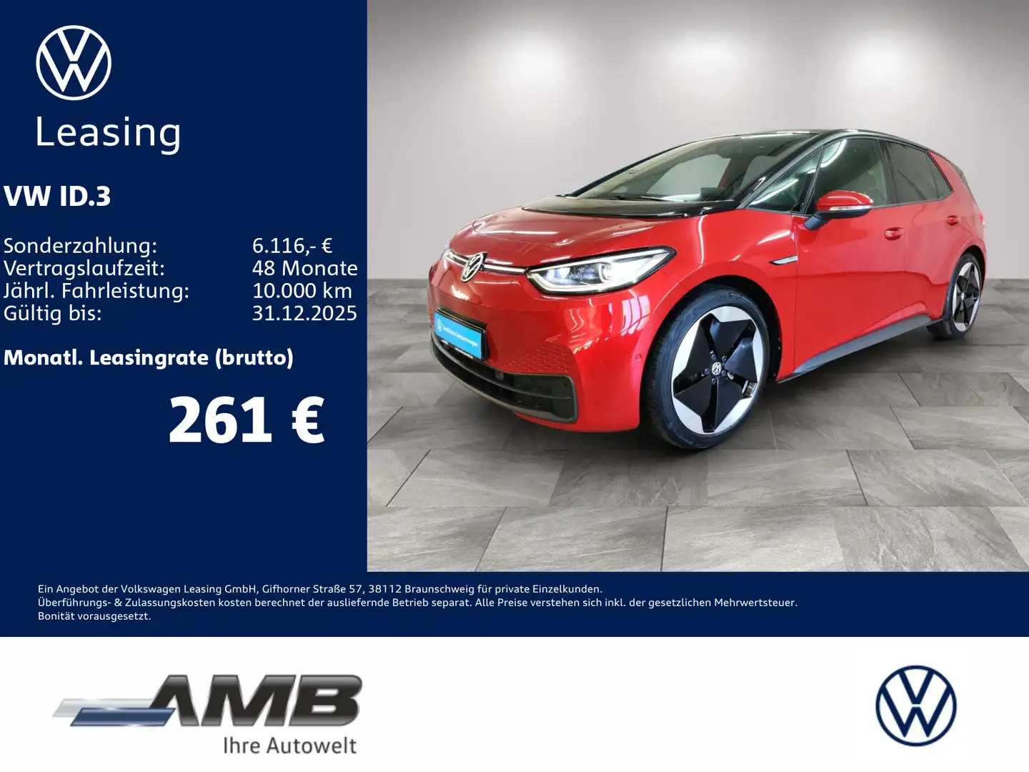 Volkswagen ID.3 Pro 58kWh/Matrix/ACC/Navi/Pano/RFK/Sitzhzg. Rouge - 1