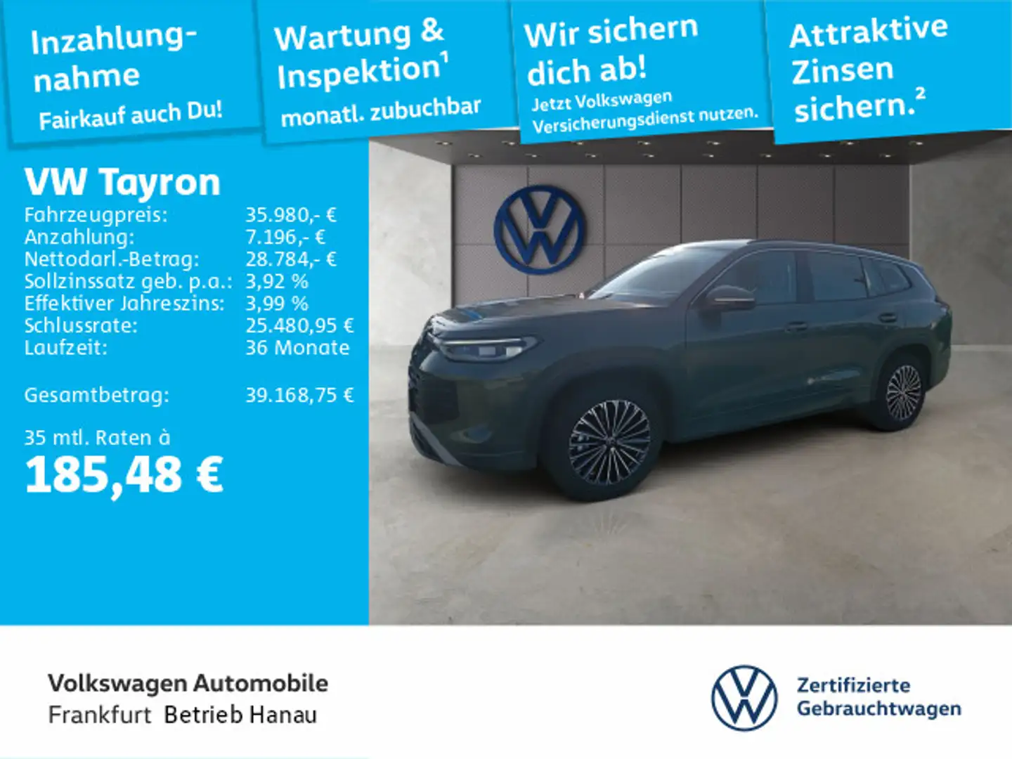 Volkswagen Tayron 1.5 eTSI DSG Life Navi IQ.Light DAB+ Fron Grün - 1