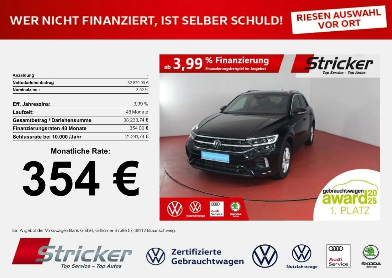 Volkswagen T-Roc R-Line 2.0TDI DSG  354,-ohne Anzahlung ACC Kamera Schwarz - 1