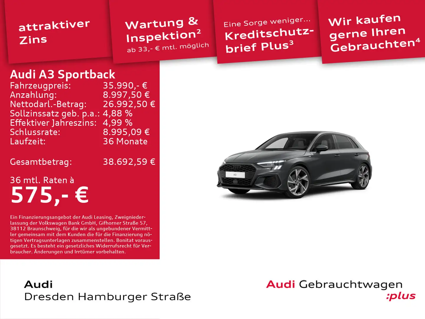 Audi A3 S line 35 TDI S tronic Pano B&O Grau - 1