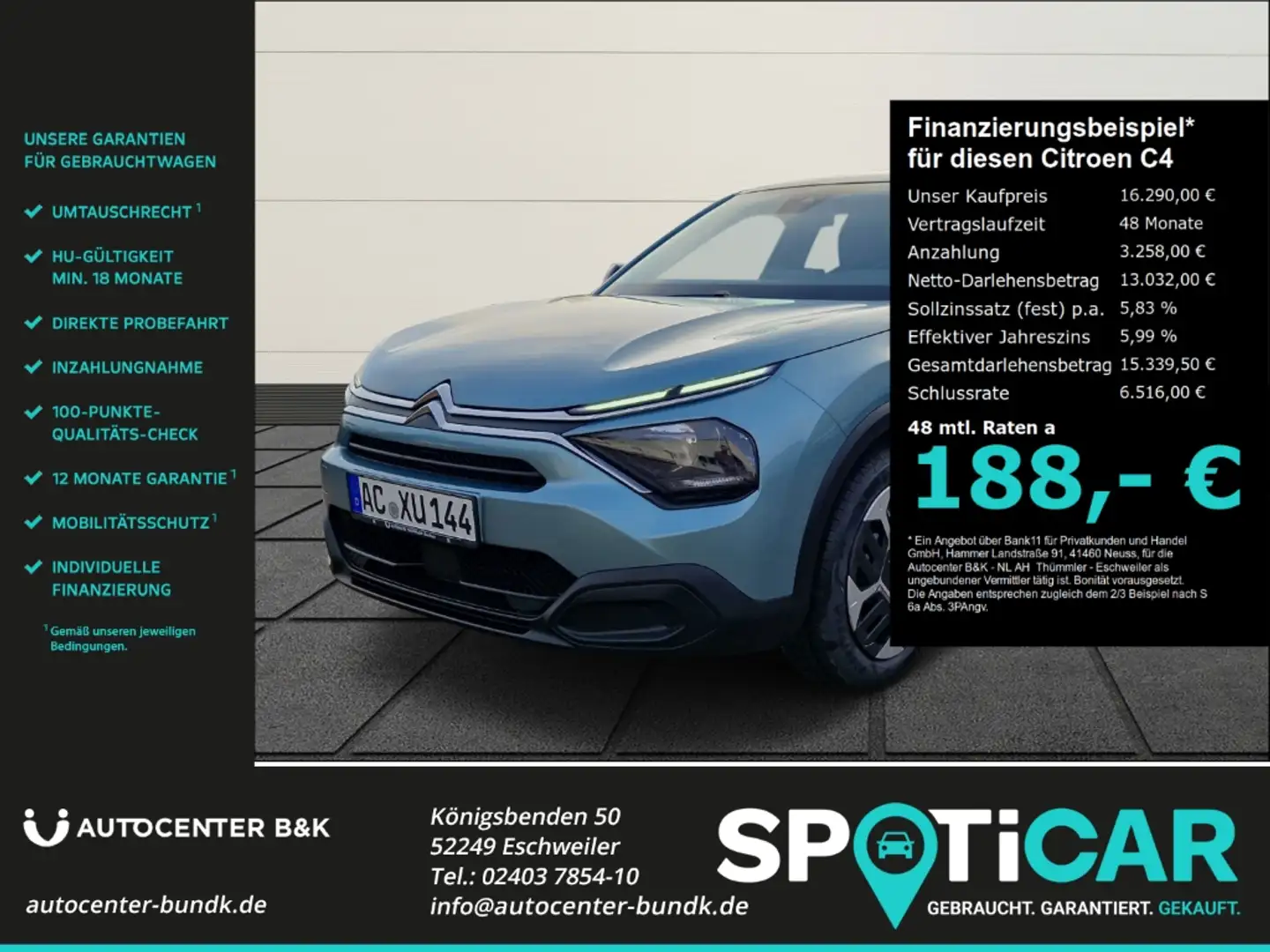 Citroen C4 YOU 1.2 PureTech 100 EU6d 2-Zonen-Klimaautom Klima Bleu - 1