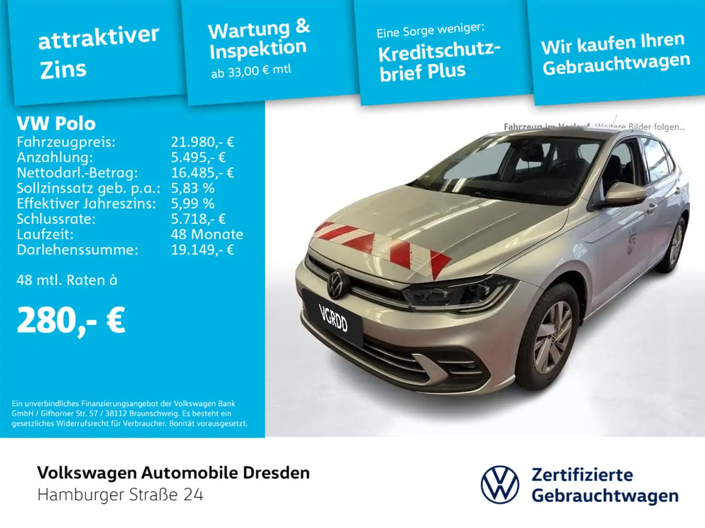Volkswagen Polo Style 1.0 TSI IQ APP NAVI PDC TRAVEL Silber - 1
