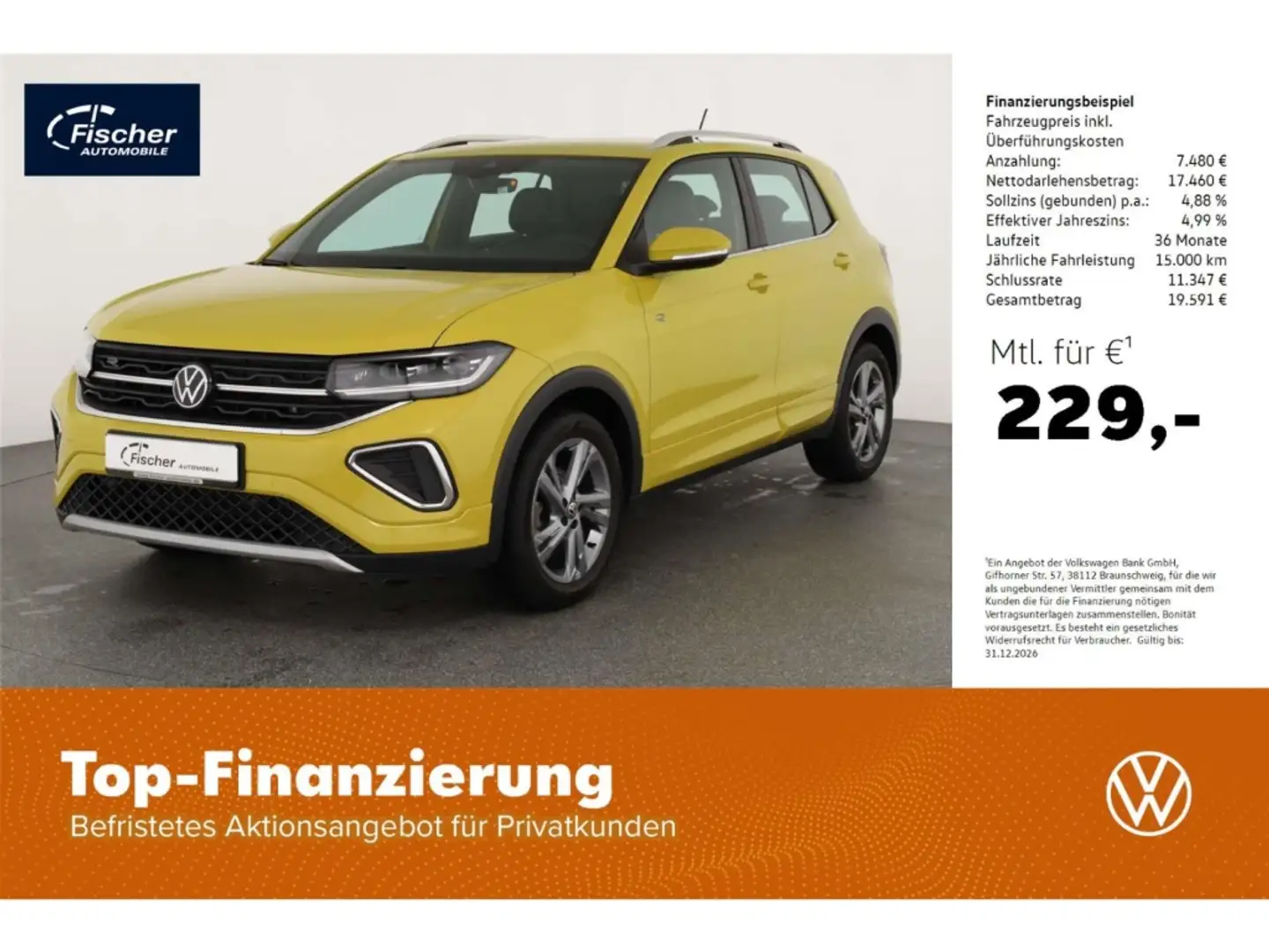 Volkswagen T-Cross 1.0 TSI R-Line DSG Matrix/NAV/RFK/PDC/SH Gelb - 1