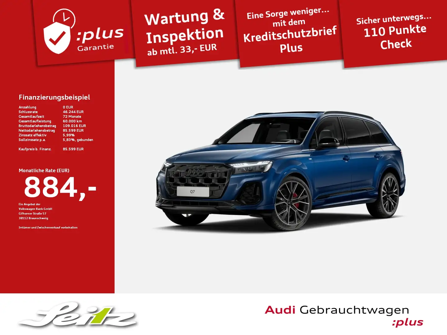 Audi Q7 50 TDI quattro S line *7-SITZER*AHK*B&O*PANO*MATRI Bleu - 1