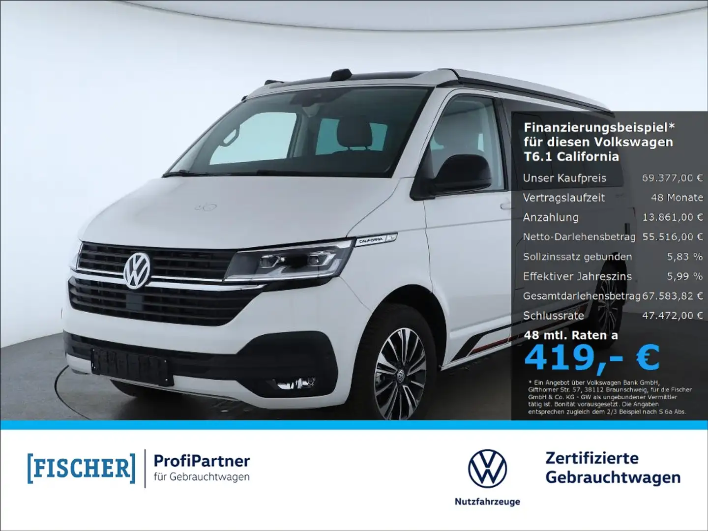 Volkswagen T6.1 California Beach 2.0TDI DSG Edition Navi Mini-Küche Rear View Blanc - 1