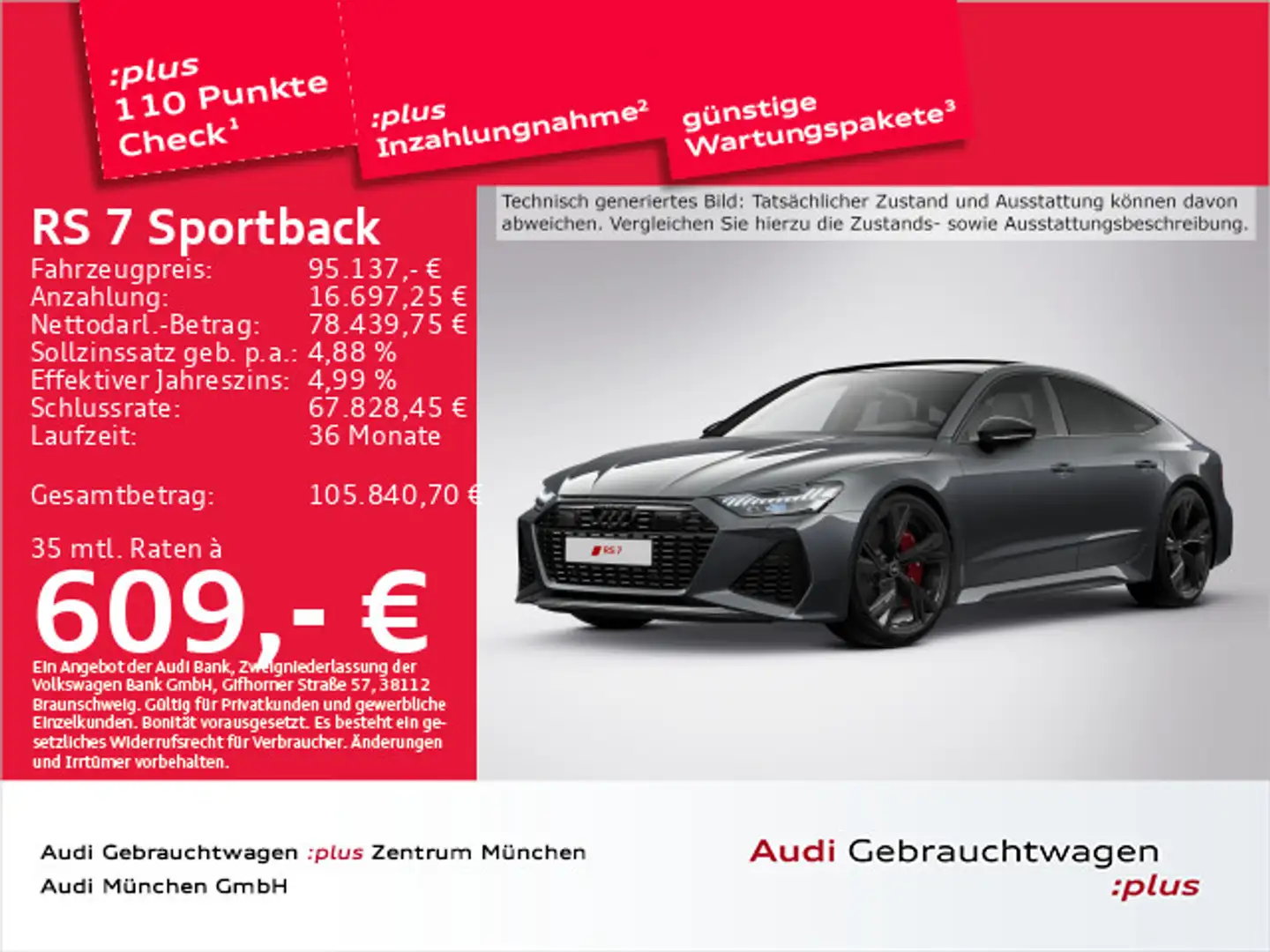 Audi RS7 RS7 Sportback tiptr. Sp-AGA/Pano/280km/h Grau - 1