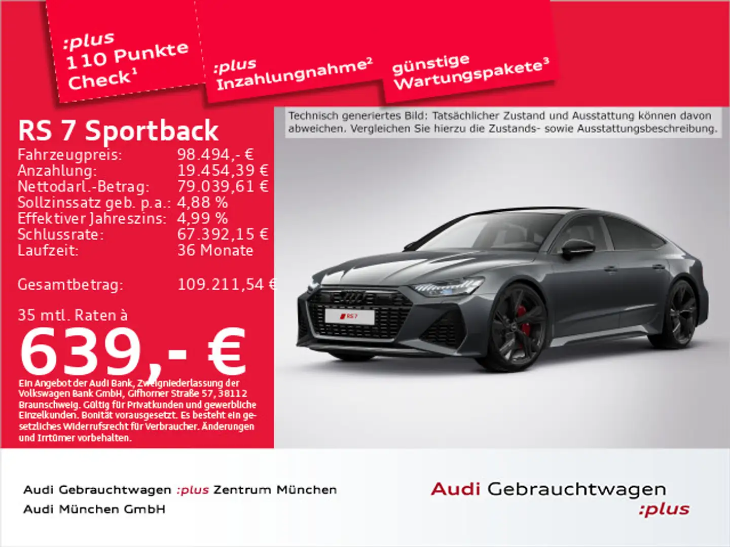 Audi RS7 RS7 Sportback tiptr. Sp-AGA/Pano/280km/h Grau - 1