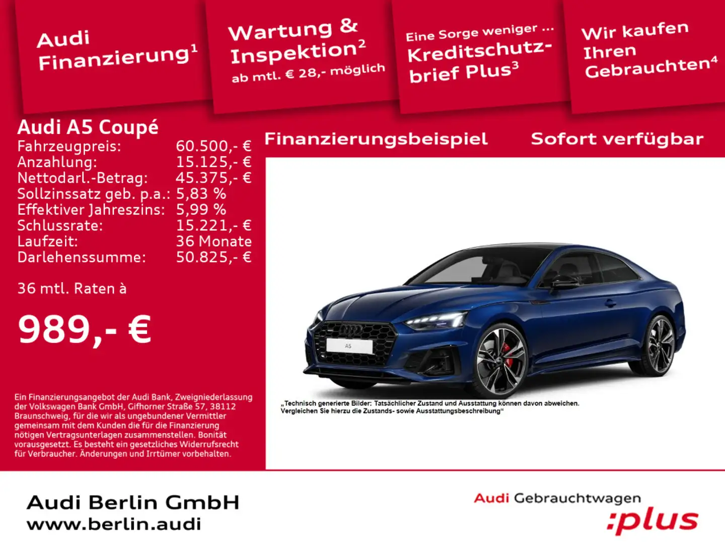 Audi A5 S line 45 TFSI quattro S tronic Blau - 1