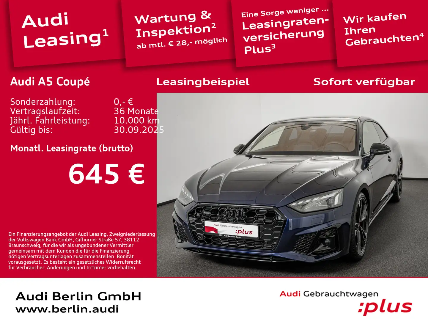 Audi A5 S line 45 TFSI qu.S tr. STDHZG HUD PANO Blau - 1