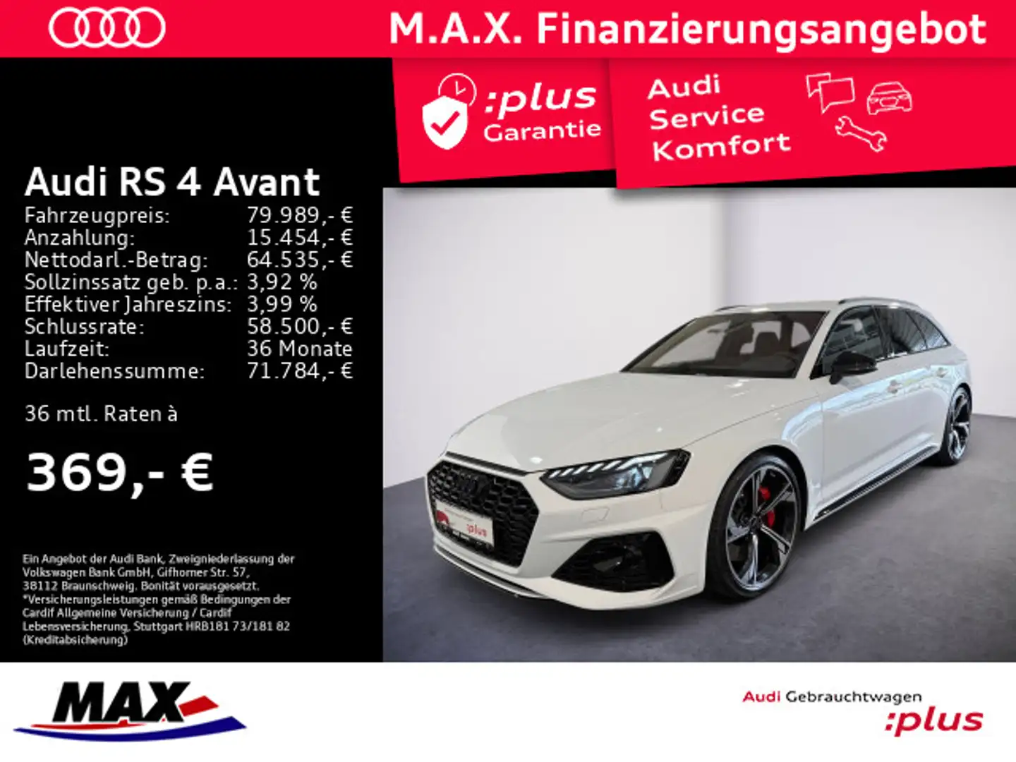 Audi RS4 RS4 Avant QUATTRO 280 KM/H+MATRIX+KAMERA+HUD+B&O Weiß - 1