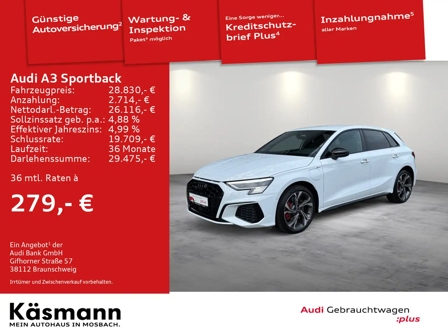 Audi A3 S line 45TFSIe MATRIX NAV SHZ Weiß - 1