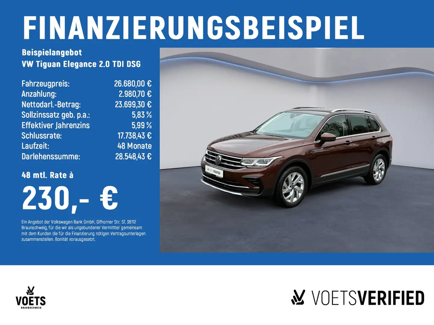 Volkswagen Tiguan Elegance 2.0 TDI DSG MATRIX-LED+PDC+App-Connect Braun - 2