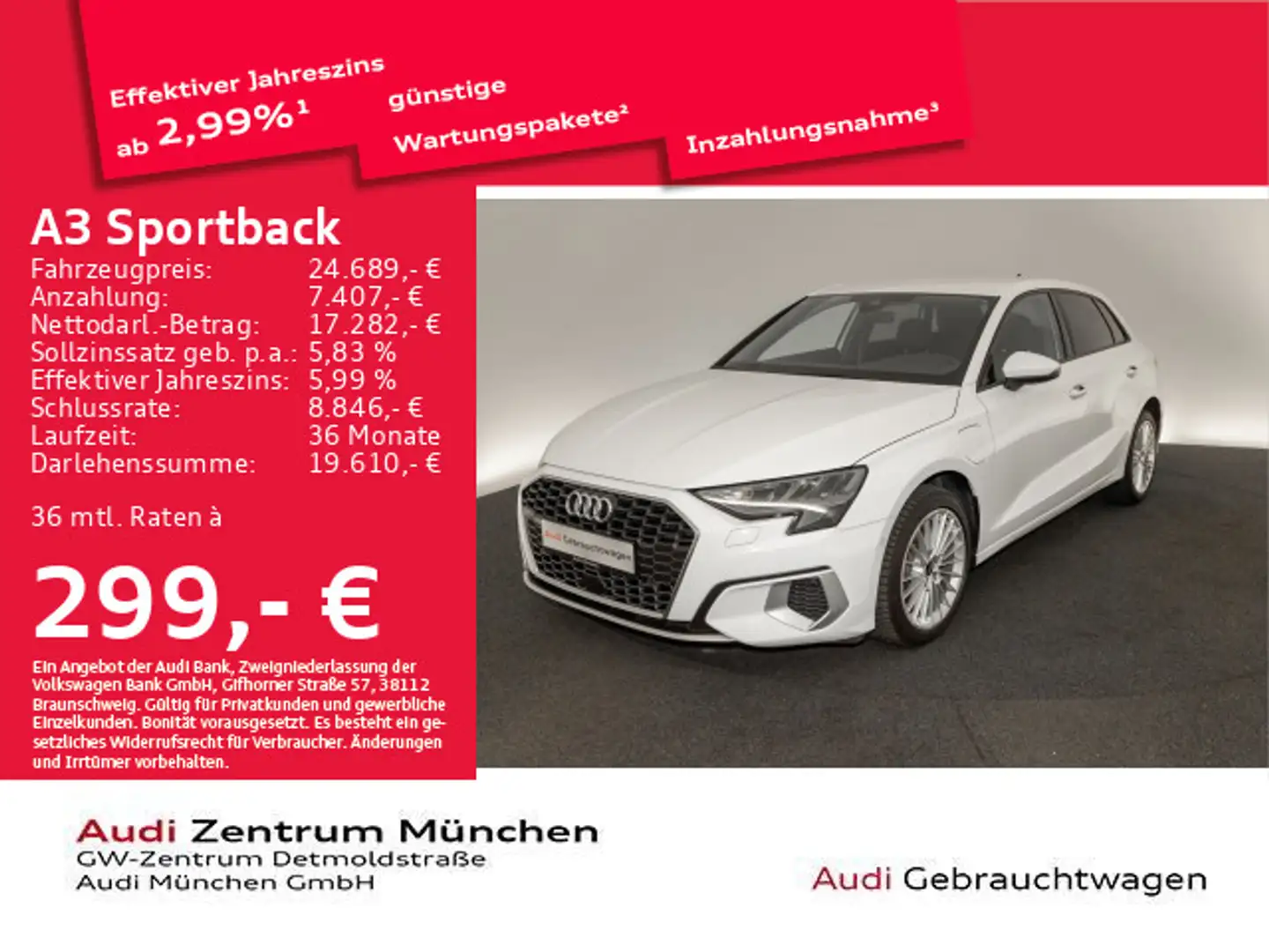 Audi A3 40 TFSI e advanced S tronic Virtual Weiß - 1