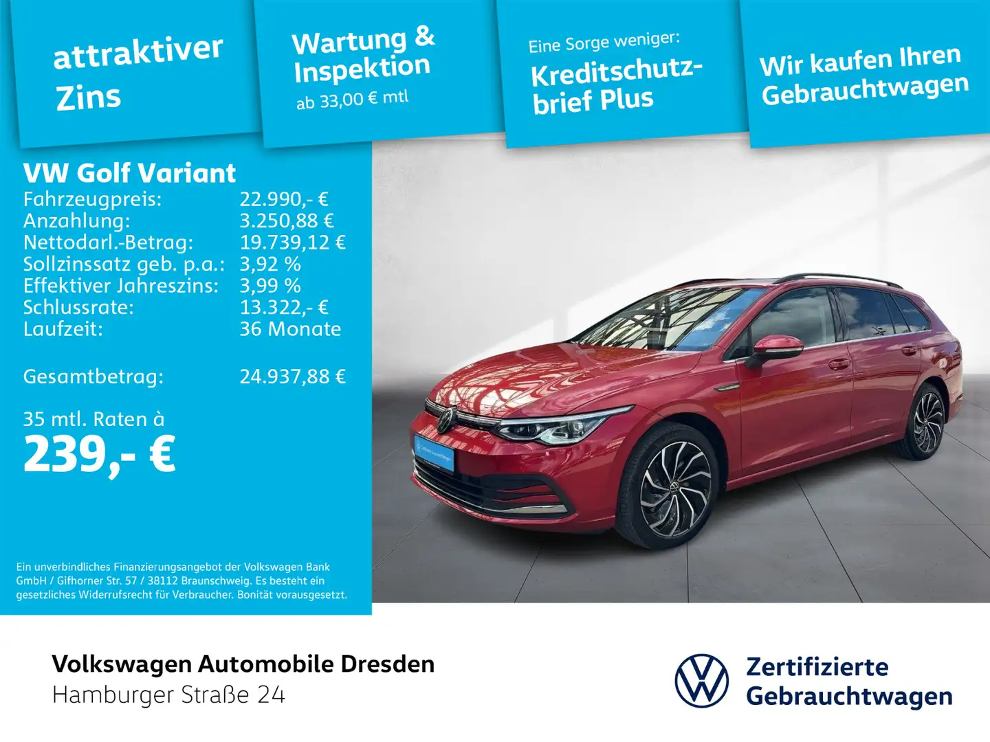 Volkswagen Golf Variant Golf VIII Variant Style 2.0 TDI DSG IQ HARMAN Rot - 1