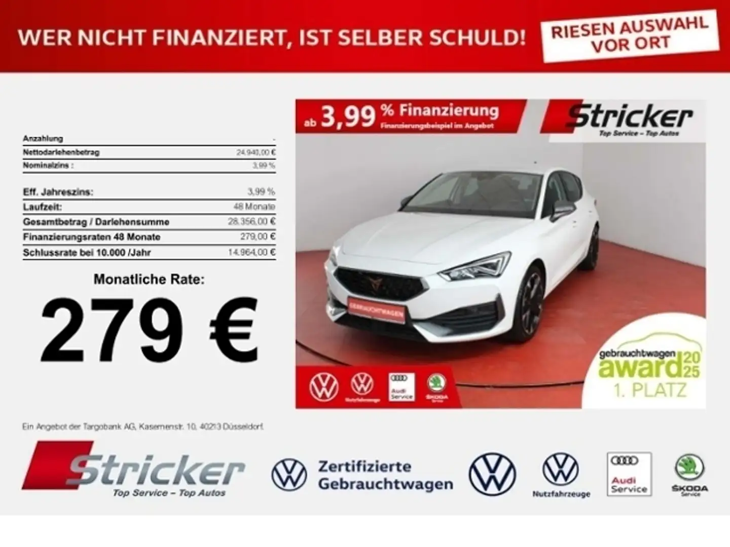 CUPRA Leon 1.5eTSI DSG 279,-ohne Anzahlung Navi Kamera Sitzh Weiß - 1