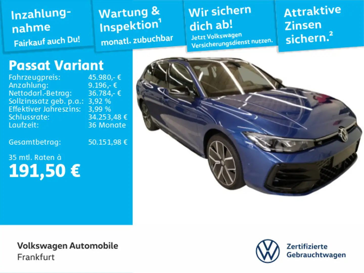 Volkswagen Passat Variant 1.5 TSI DSG eHybrid R-Line Navi I Blau - 1