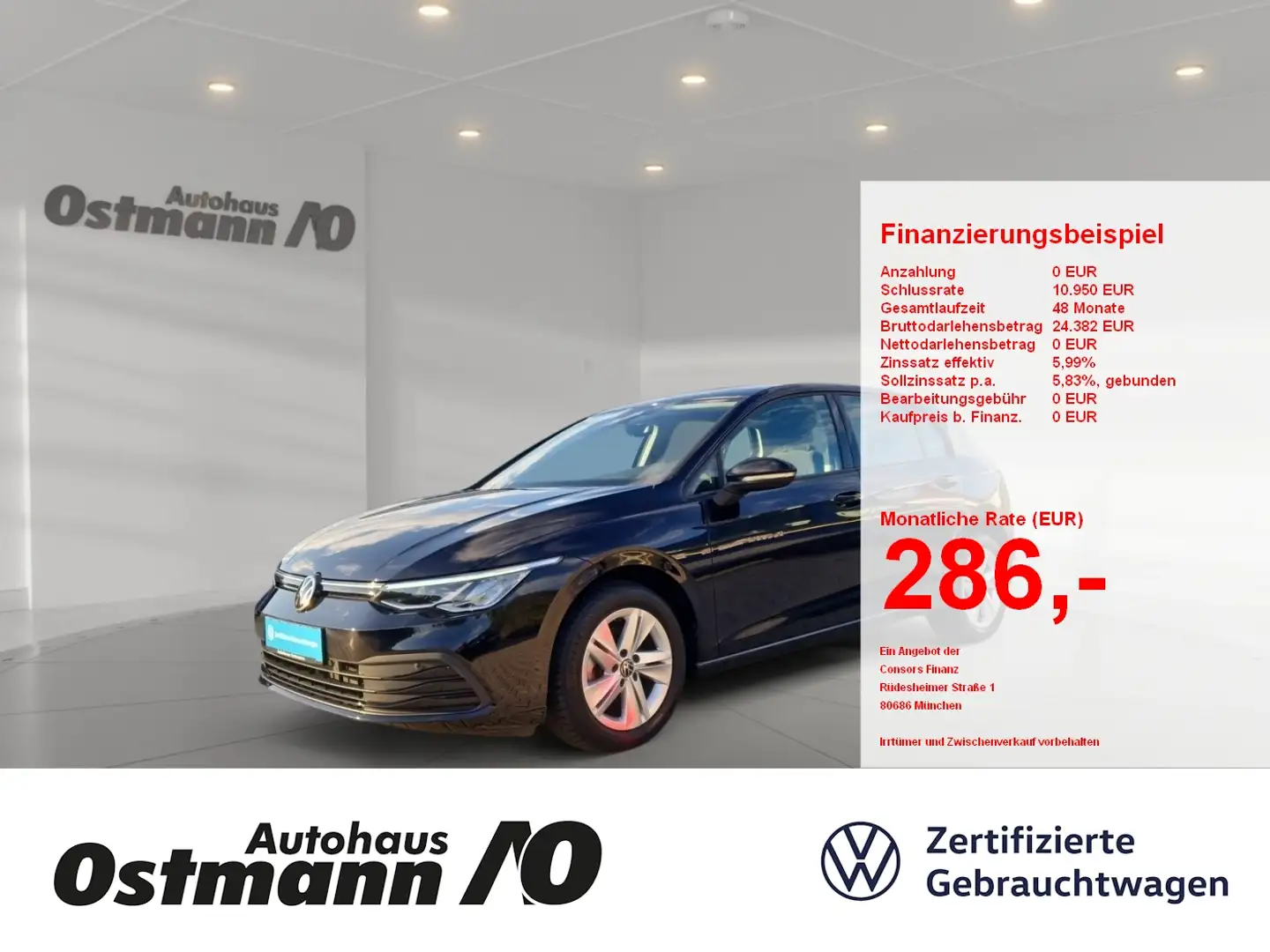 Volkswagen Golf VIII 1.0 TSI Life ACC LED Navi KAM Zwart - 1