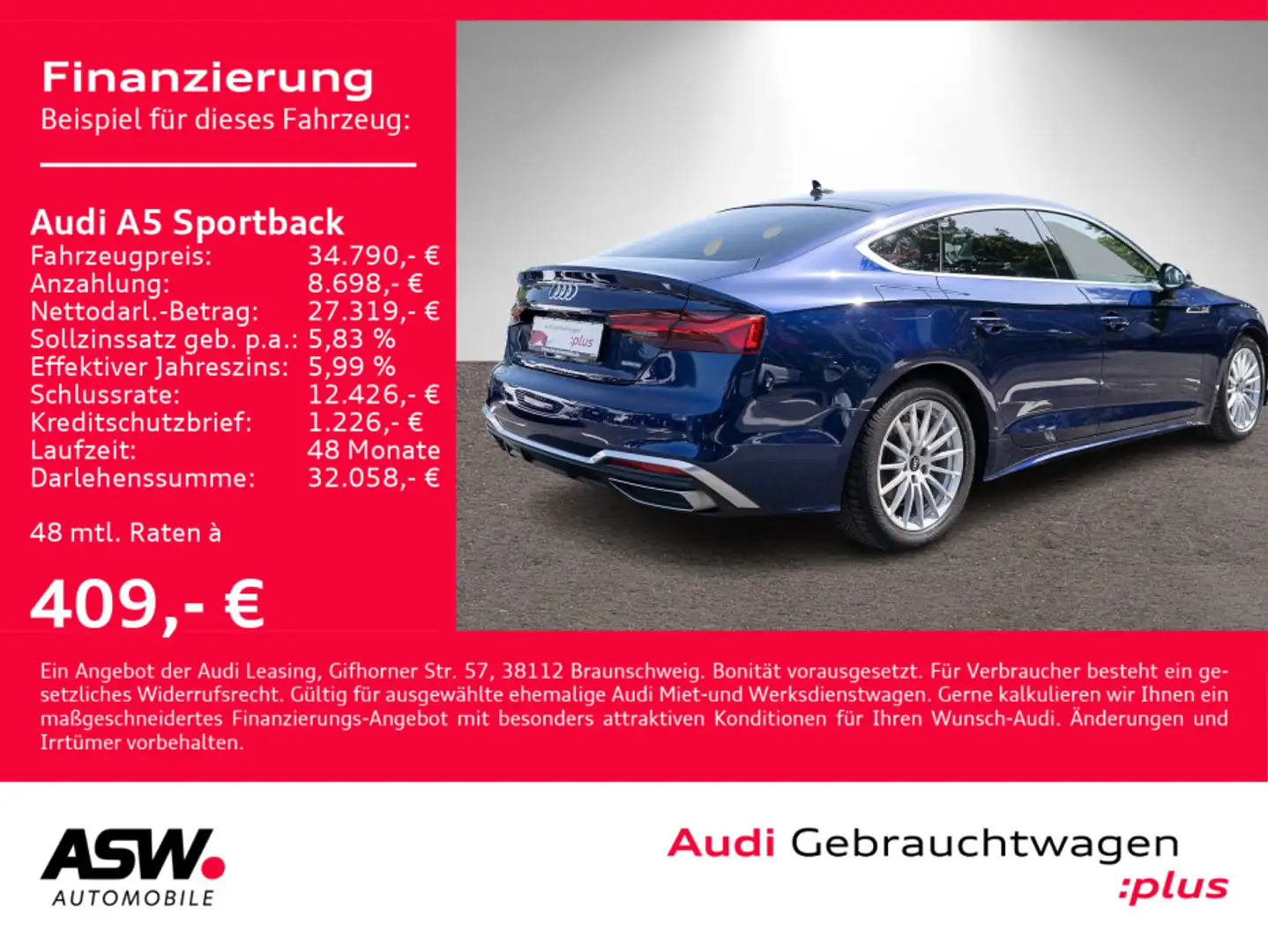 Audi A5 Sline 40TDI qu Navi Matrix RFK VC Blau - 1