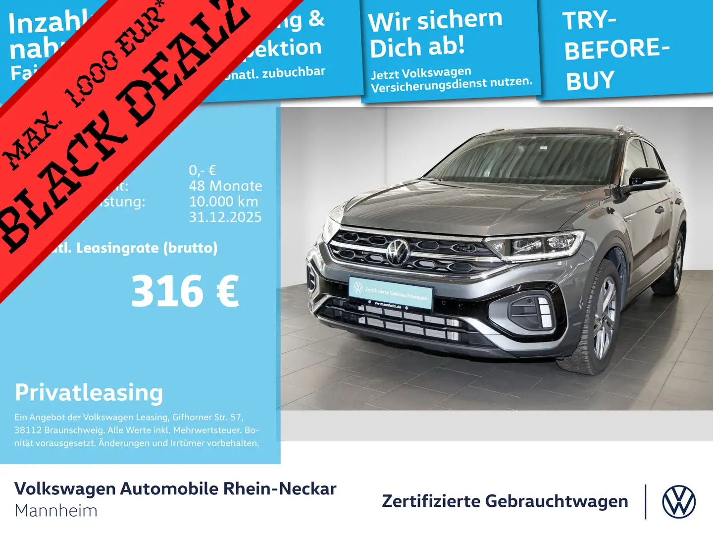 Volkswagen T-Roc 1.5 TSI DSG R-Line Navi AHK Kamera uvm Grau - 1