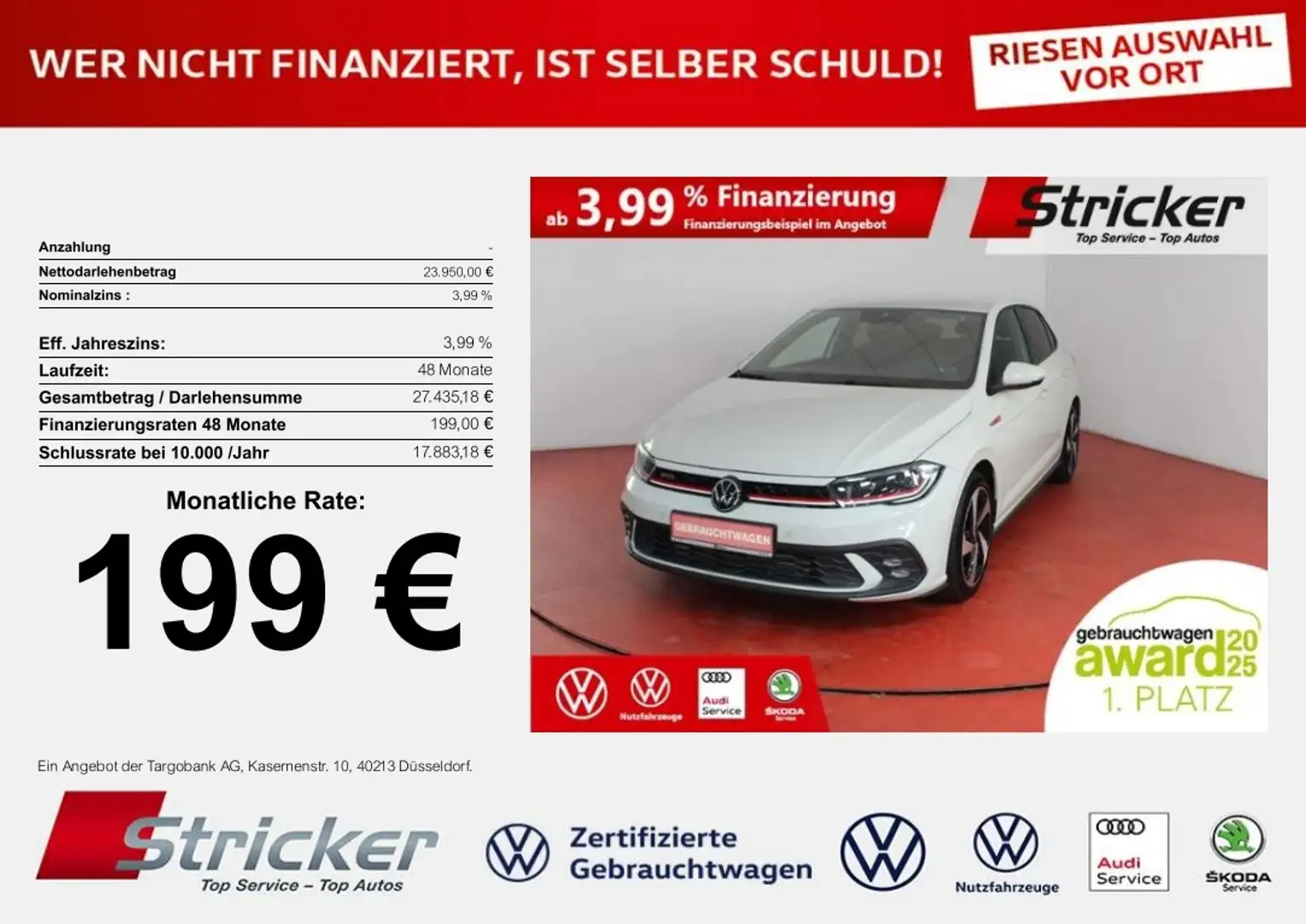 Volkswagen Polo GTI 2.0TSI DSG 199,-ohne Anzahlung ACC App-Connec Grau - 1
