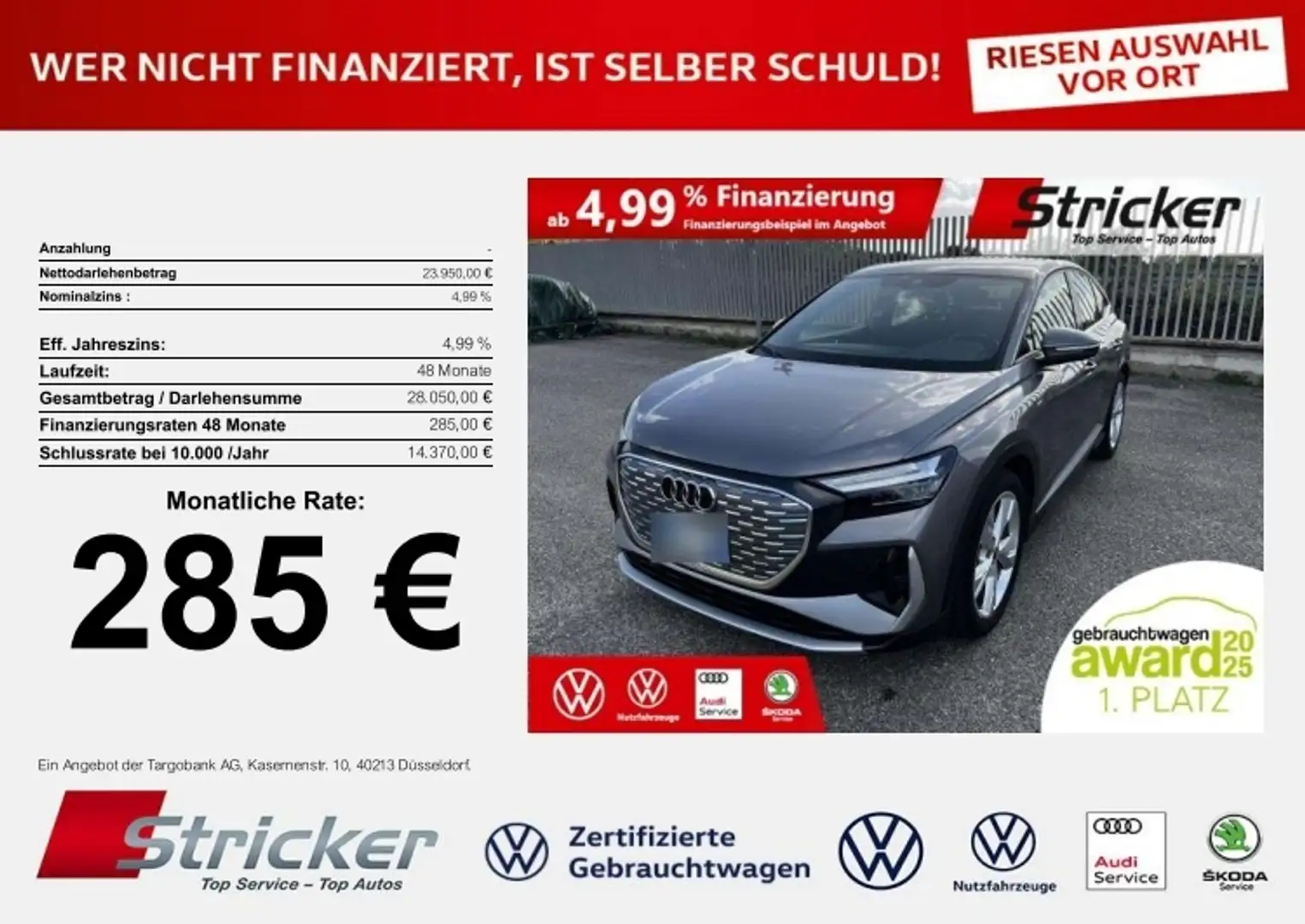 Audi Q4 e-tron Sportback S-Line 35 285,-ohne Anzahlung Navi Kame Grau - 1