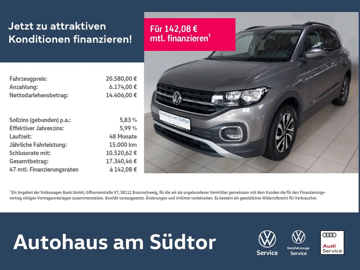 Volkswagen T-Cross ACTIVE 1.0 TSI | PDC ACC Navi App Grau - 1