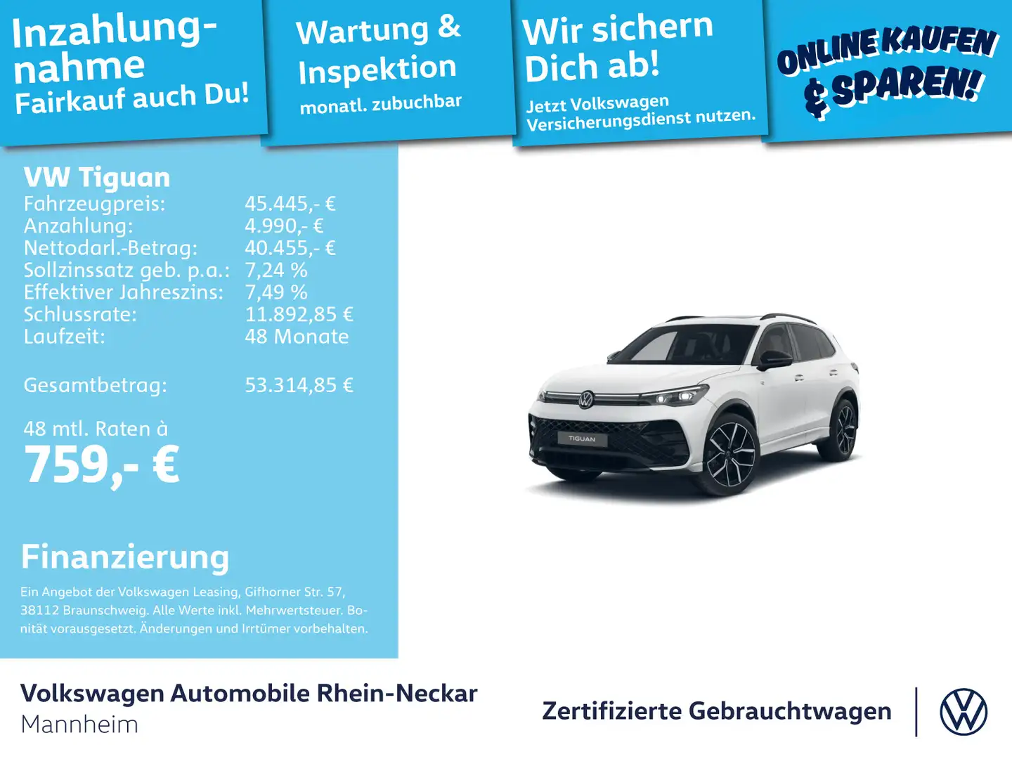 Volkswagen Tiguan 2.0 TSI DSG R-Line 4Motion GAR2030 Navi Weiß - 1