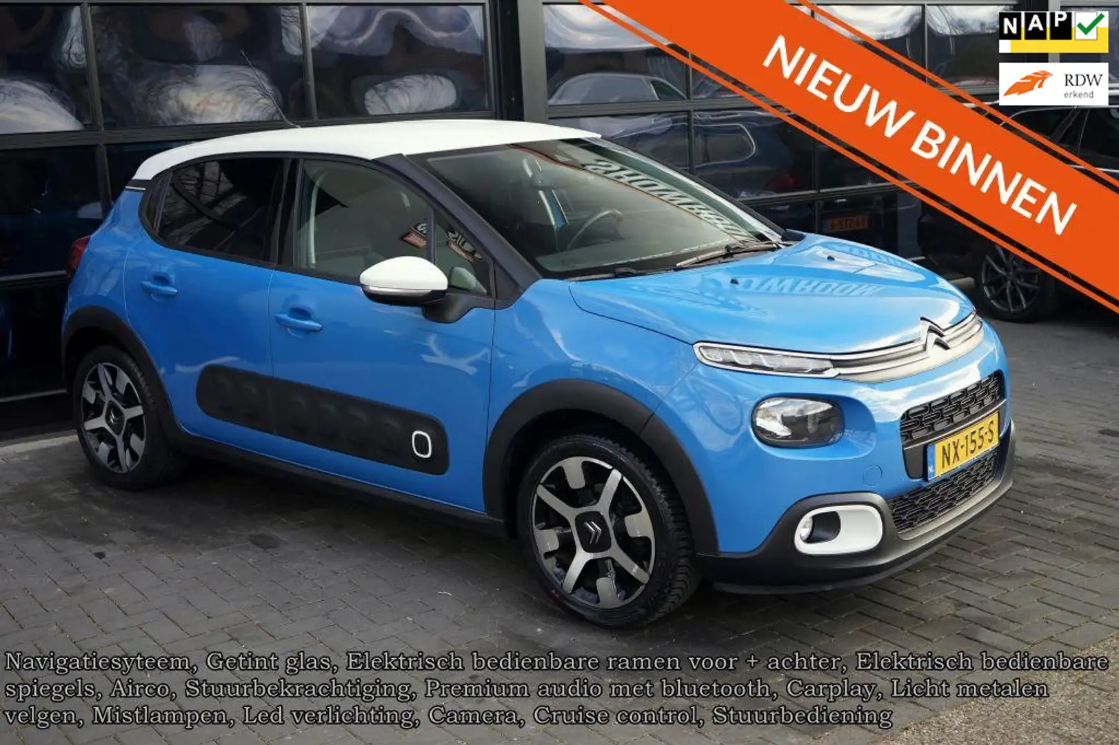Citroen C3 1.2 PureTech Shine, Navi, Pdc, Camera, CC, Elek pa Blauw - 1