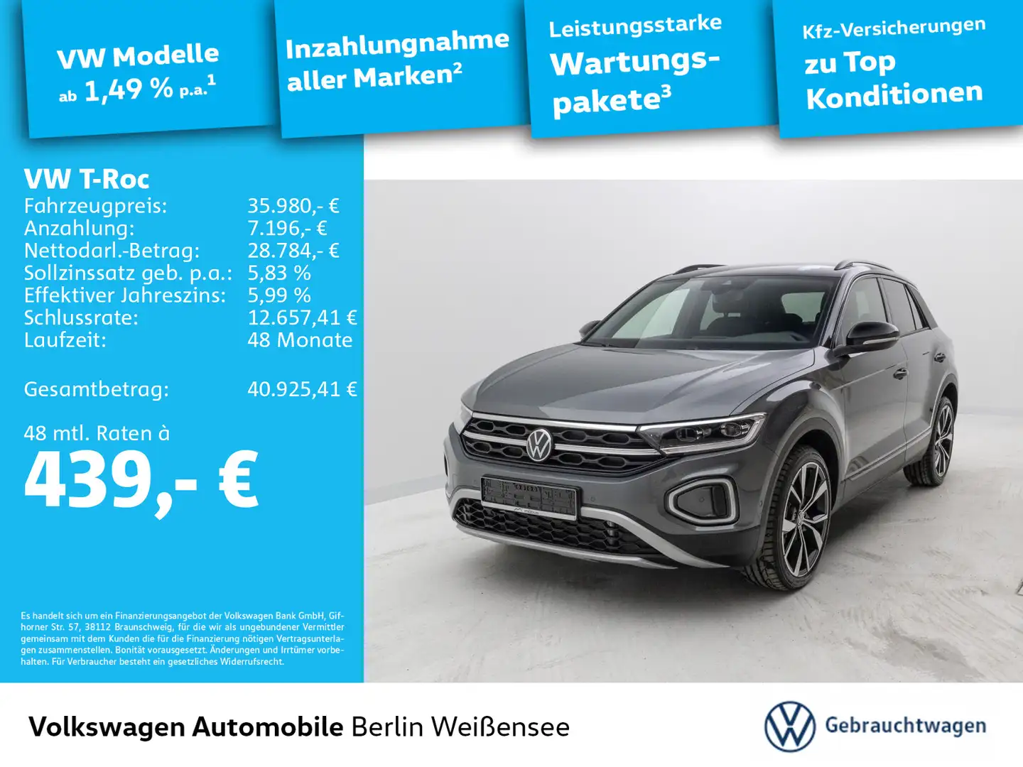 Volkswagen T-Roc Style*1.5TSI 110 kW DSG*19 ZOLL*LED Grau - 1