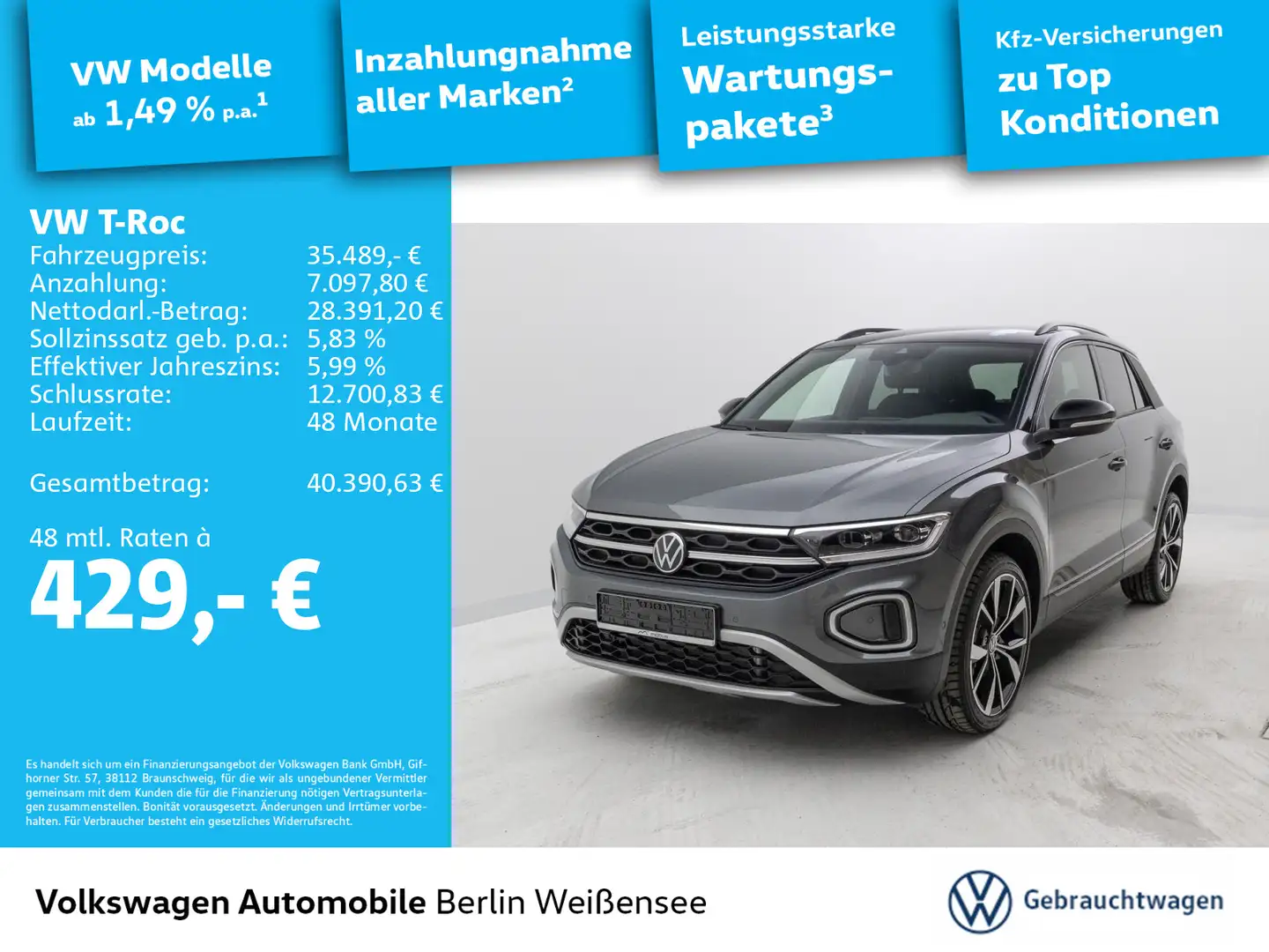 Volkswagen T-Roc Style*1.5TSI 110 kW DSG*19 ZOLL*LED Grau - 1