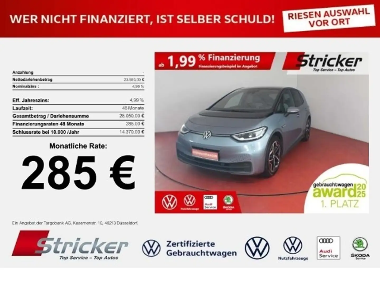 Volkswagen ID.3 Pro S Tour 150/77 285,-ohne Anzahlung IQ.Light Tr Blau - 1