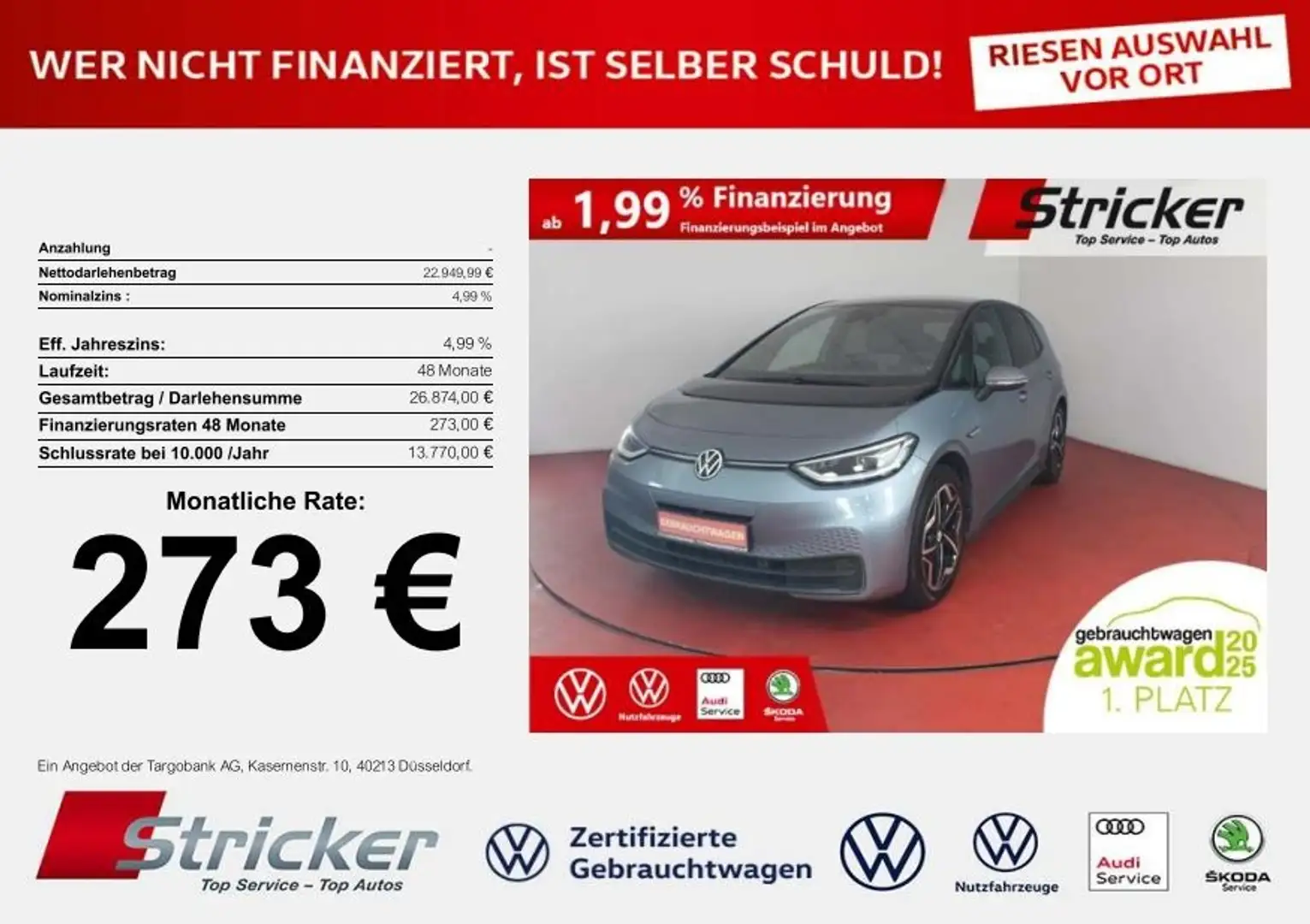Volkswagen ID.3 Pro S Tour 150/77 273,-ohne Anzahlung IQ.Light Tr Blau - 1