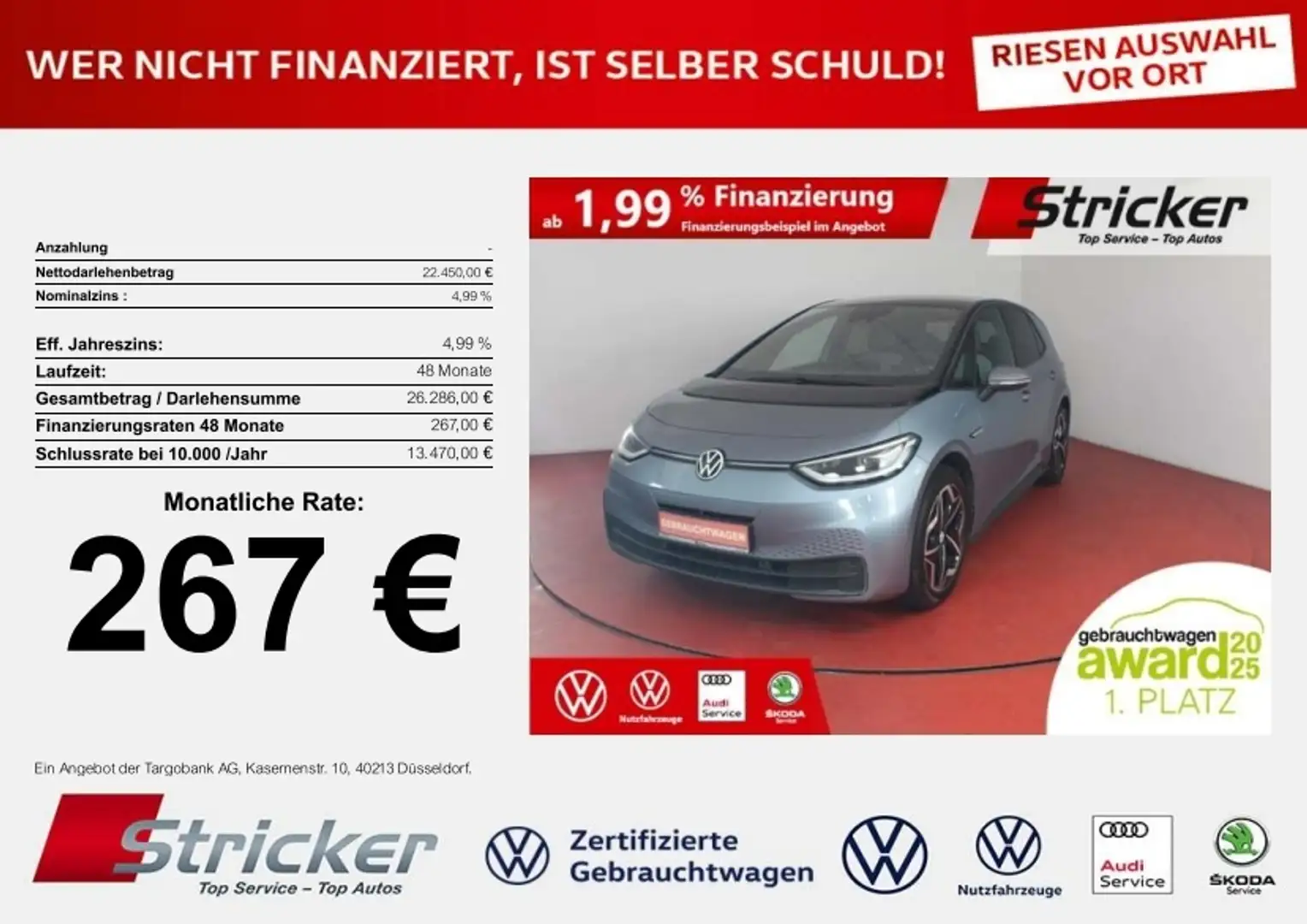 Volkswagen ID.3 Pro S Tour 150/77 267,-ohne Anzahlung IQ.Light Tr Blau - 1